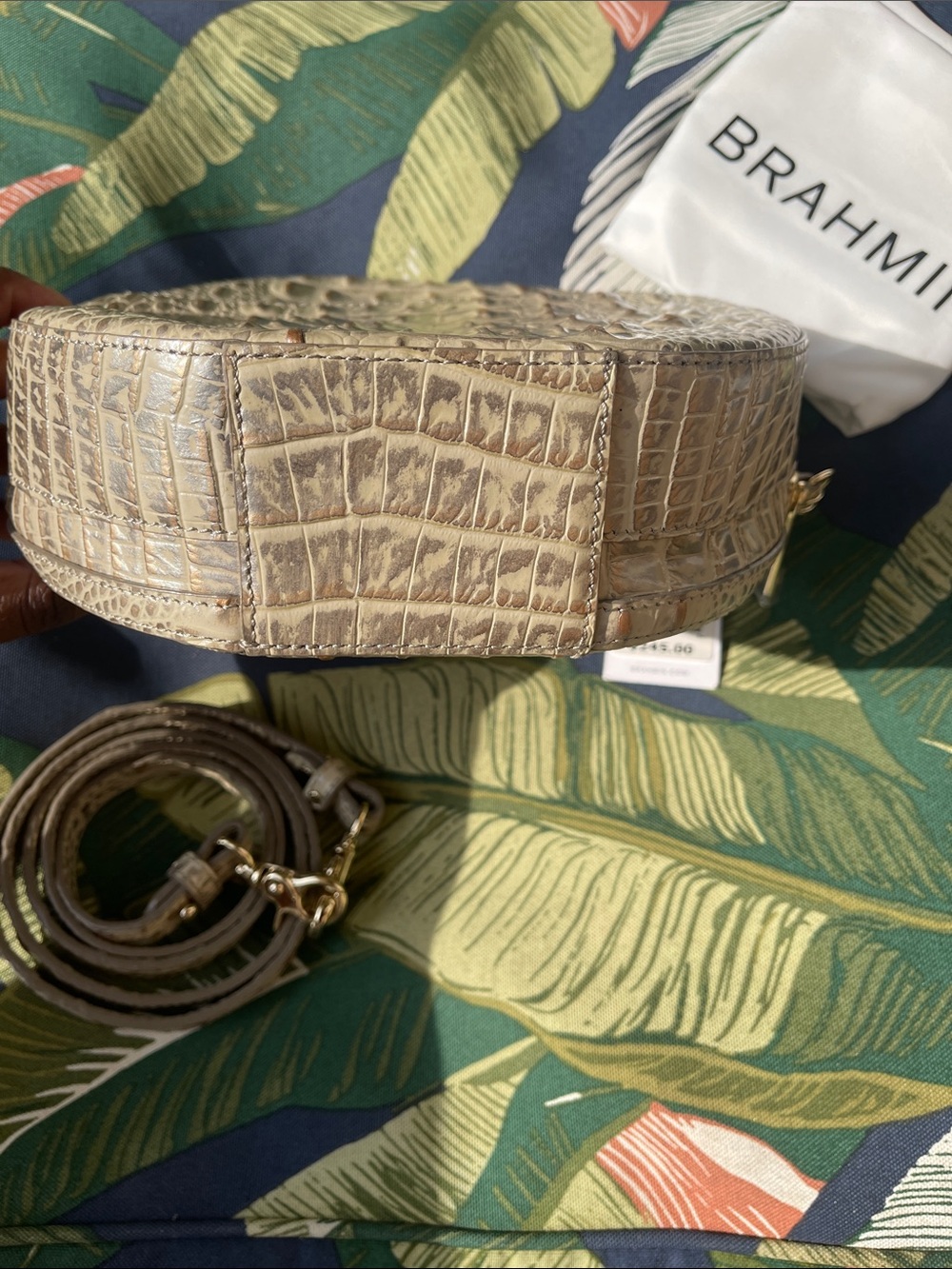 Brahmin Cream Croc-Embossed Round Top-Handle Mini Bag - Picture 9 of 14